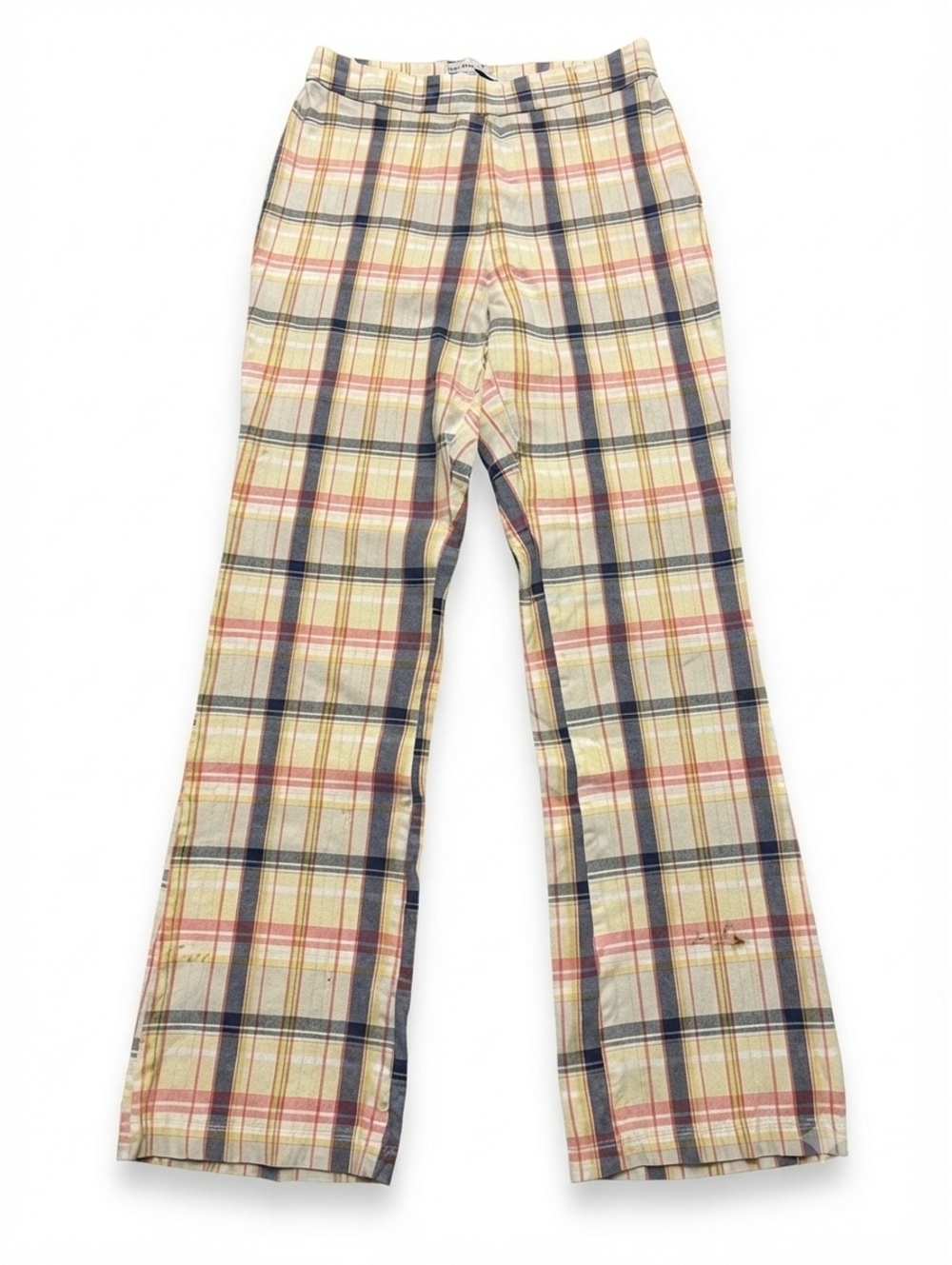 Urban Outfitters Plaid High Waisted Flare Pants Cream Red Blue Sz 4 Stained